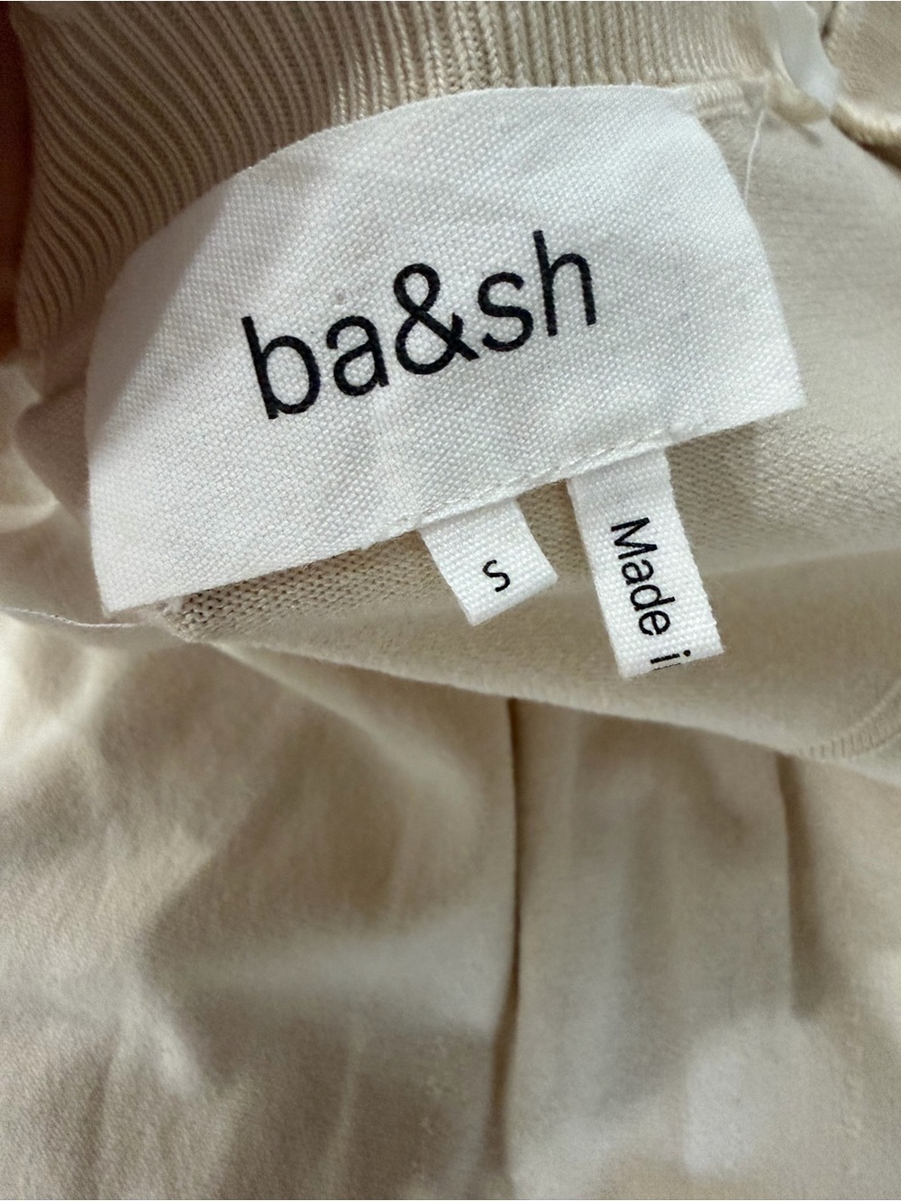 ba&sh Cream Ruffled Neck Button-Front Short Sleeve Top - Picture 6 of 10